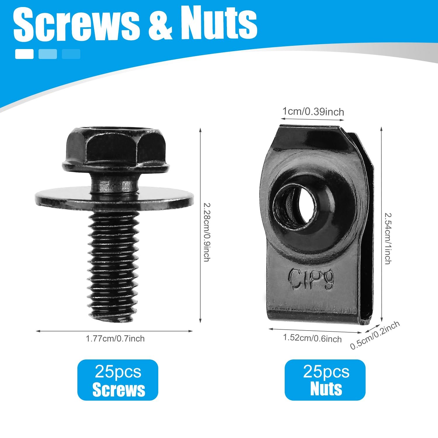 50pcs Automotive Body Bolts and U-Nut Clamp Kit, Metal Bumper Fender U Retainer Car Hood Bolts Engine Splash Cover Body Bolt Fender Bolts and Nuts Fastening Accessories for Most Vehicles - Image 2