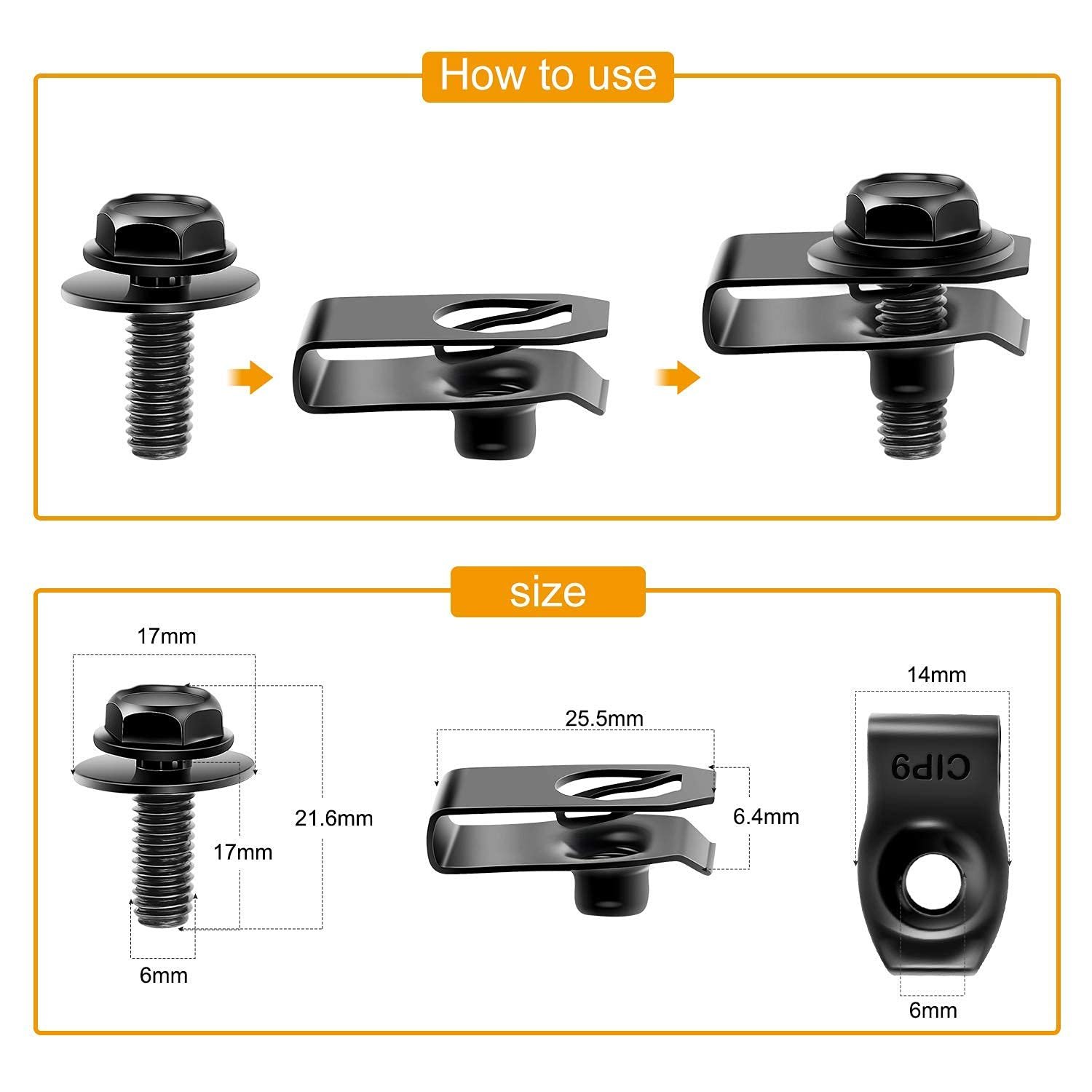 GRC-70 35PCS Engine Under Cover Splash Shield Guard Body Bolts Bumper Fender Liner Push Retainer Fastener Rivet Clips , black - Image 2