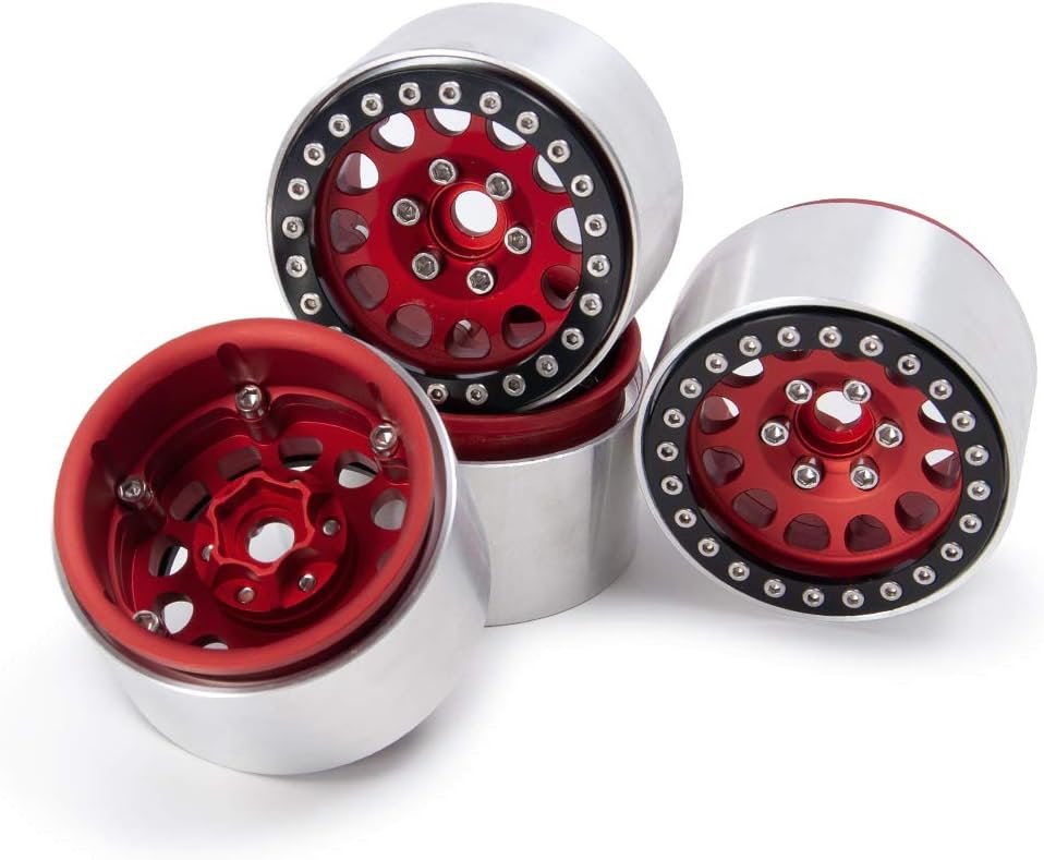Aluminum 2.2" Crawler Wheel Rims Set for 1/10 RC RR10 D90 CC01 Pack of 4 (RED)