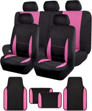 Combo Pack car seat Covers car Floor mats car Truck SUV (Seat Covers + Floor mats, Pink)