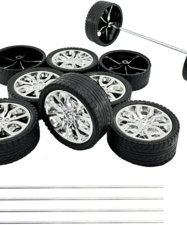 10PCS Toy Car Wheels Model Car Rubber Tire Wheels with 5PCS Shaft Round Axles for for DIY Model Toy RC Car Truck Robot Wheel Replacement Accessories (2.5x45mm)