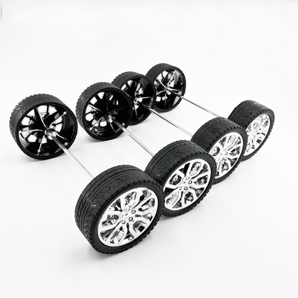 10PCS Toy Car Wheels Model Car Rubber Tire Wheels with 5PCS Shaft Round Axles for for DIY Model Toy RC Car Truck Robot Wheel Replacement Accessories (2.5x45mm) - Image 2