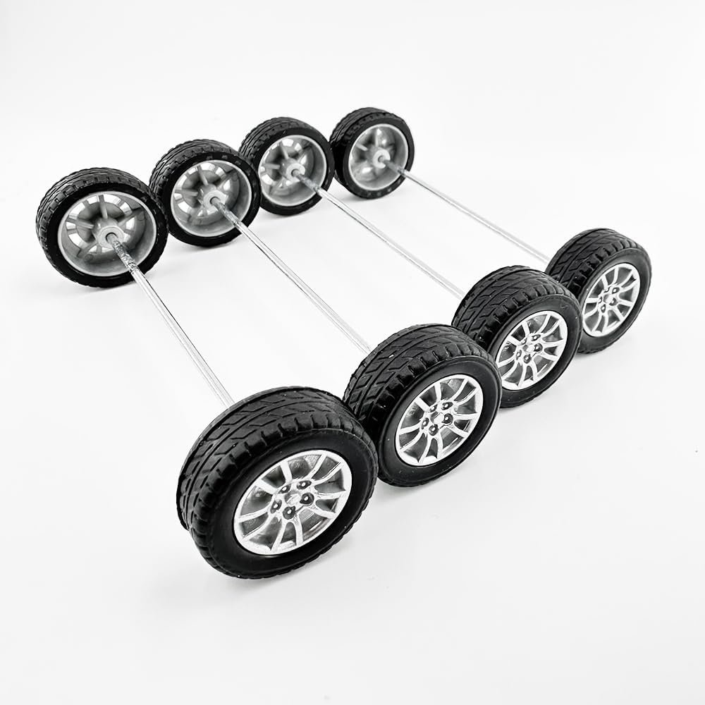10PCS Small Toy Car Wheels Model Car Rubber Tire Wheels with 5PCS Shaft Round Axles for for DIY Model Toy RC Car Truck Robot Wheel Replacement Accessories (2x28mm) - Image 2