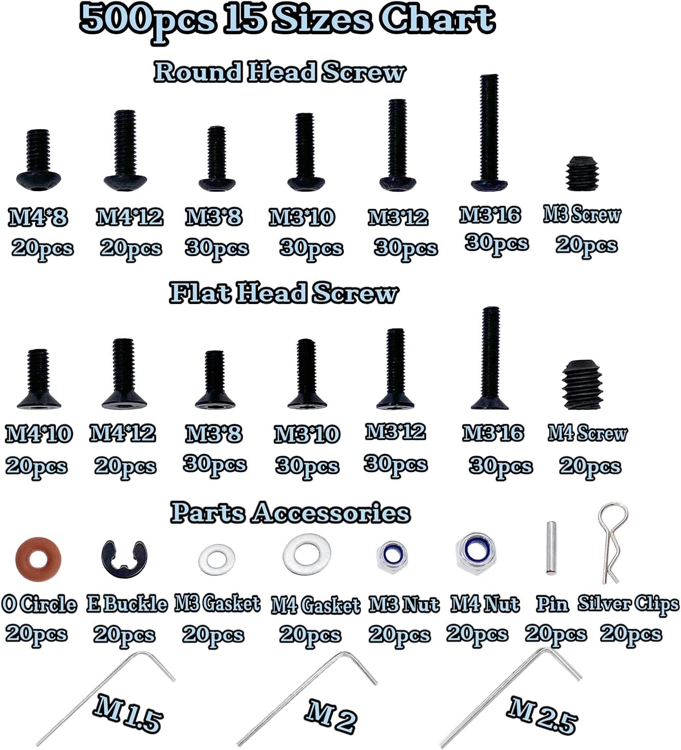 500pcs RC Screw Kit,RC Screws for Traxxas Arrma Axial Redcat HPS SCX10 1/8 1/10 1/12 1/16 Scale RC Cars Trucks Crawler, Screws Assortment Set, Hardware Fasteners (500pcs RC Screw Kit) - Image 2