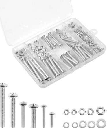 Bolts, Nuts, and Washer Assortment Kit - 120 pcs Nuts and Bolts Assortment Kit, Nut Bolt and Washer Assortment, Bolt and Nut Assortment (Silver, 120)