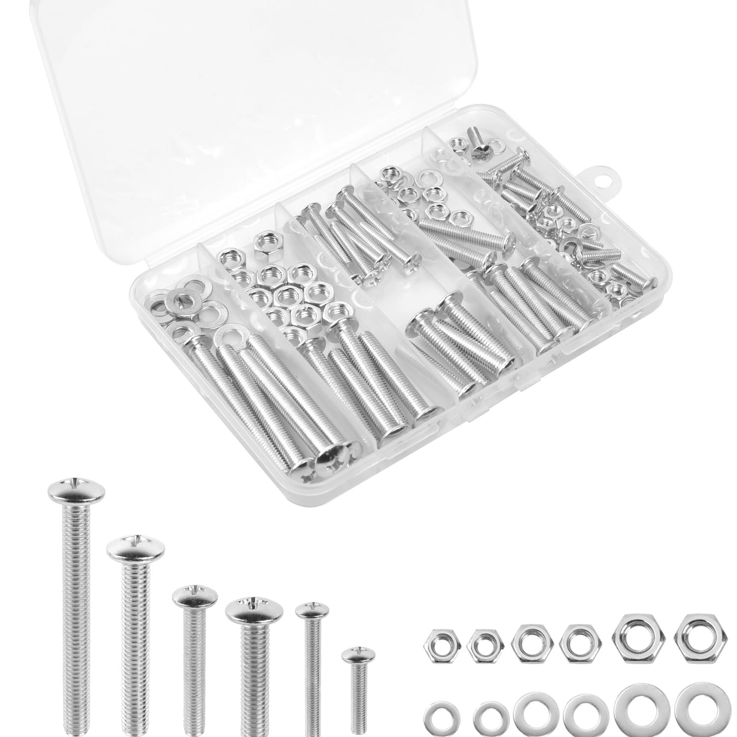 Bolts, Nuts, and Washer Assortment Kit - 120 pcs Nuts and Bolts Assortment Kit, Nut Bolt and Washer Assortment, Bolt and Nut Assortment (Silver, 120)