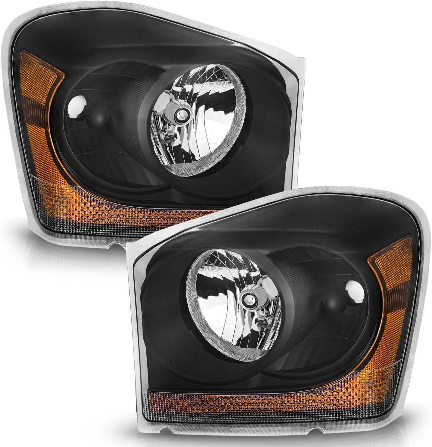 Headlights for 2004-2005 Dodge Headlight Assembly Pair Replacement for 04-05 Black Housing