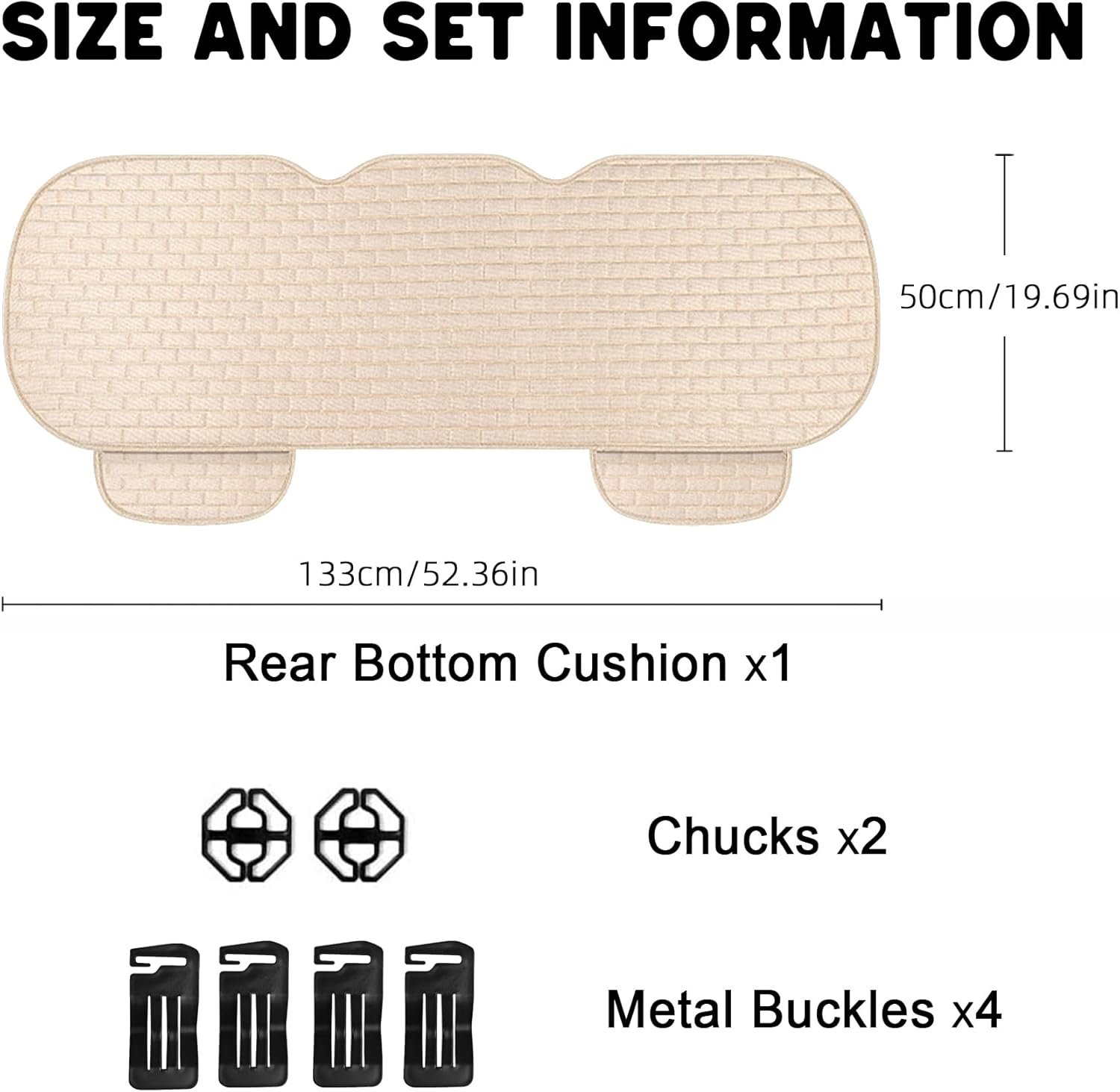 Beige Back Seat Cover, Rear Car Seat Cover for Cars Truck SUV,Seat Covers with Storage Pocket,Bottom Auto Seat Cushion Pad Mat for Most Vehicles-Beige,! Pcs - Image 2