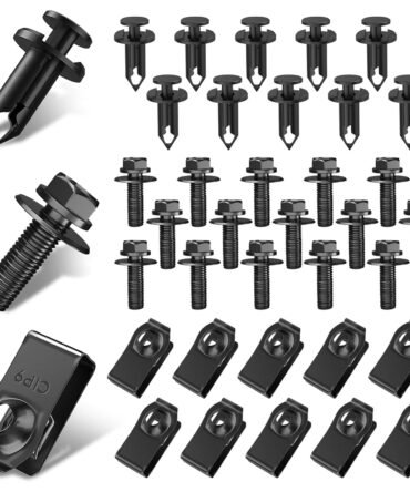 35PCS Engine Under Cover Splash Shield Guard Body Bolts Screws, Front Bumper Fender Liner Push Retainer Fastener Rivet Clips, Automotive Hardware Bumper Clips, U-Nuts Kit, Elegant Black