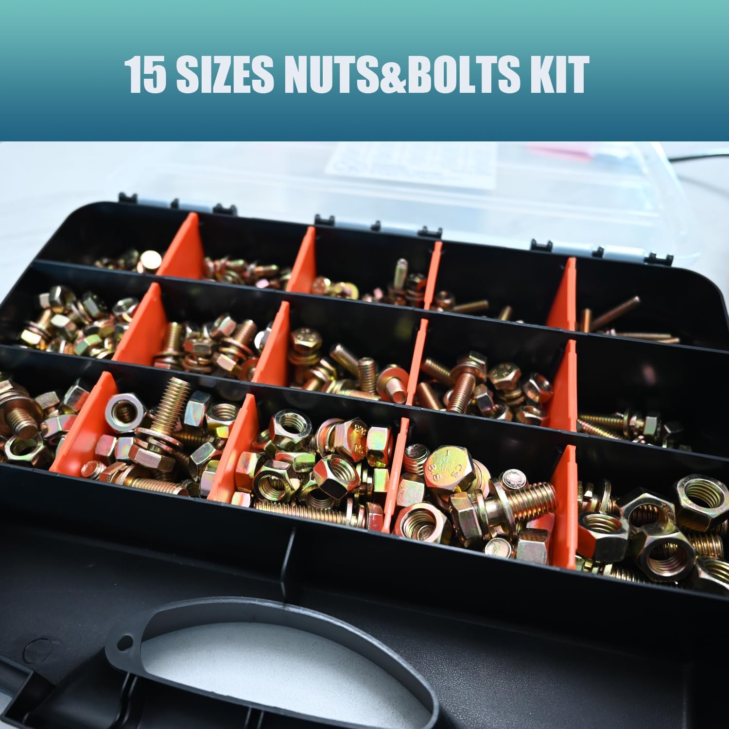 705 pcs Metric Bolt and Nut Set - M6/M8/M10/M12 Grade 8 Heavy Duty Hexagon Bolts and Nuts Assortment Kit with Yellow Zinc Plated Coating,includs 15 Common Sizes - Image 2