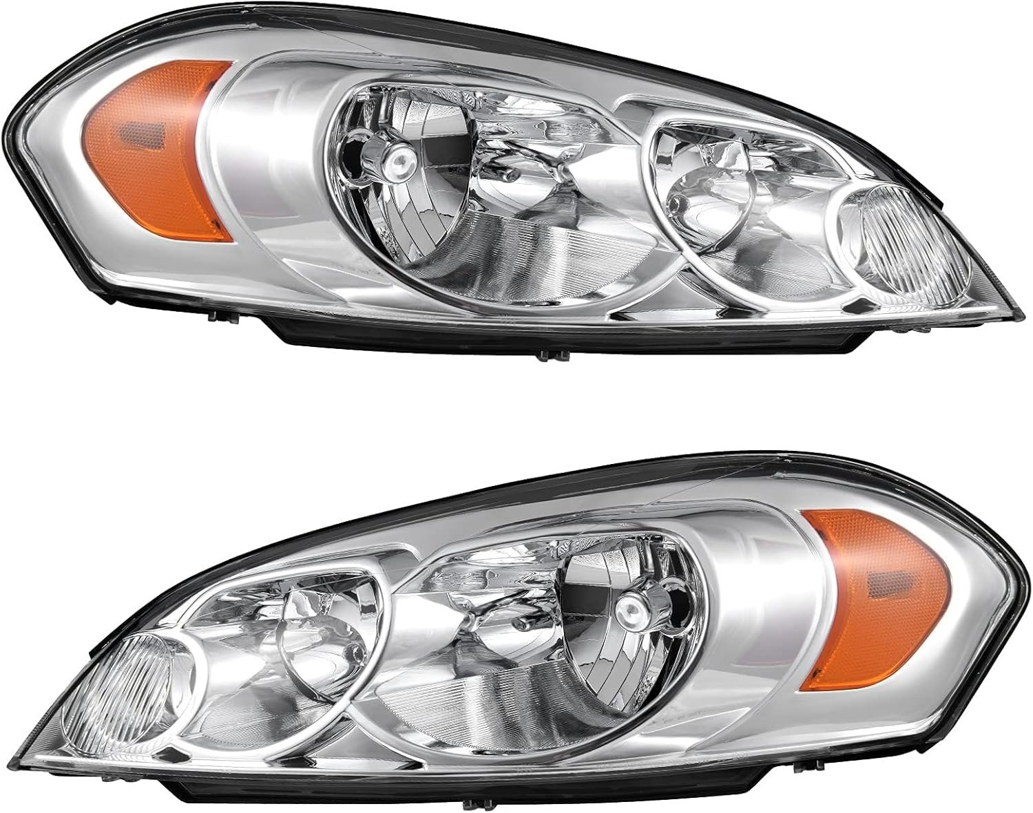 Headlight Assembly Compatible with 2006 2007 2008 2009 2010 2011 2012 2013 2014-2016 06-07 Headlamp Replacement Pair Chrome Housing Amber Reflector