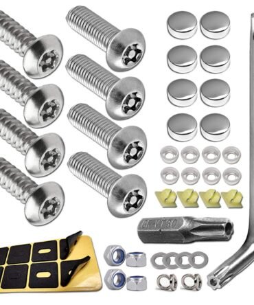 Anti Theft License Plate Screws- Stainless Steel Bolts Fasteners Kits for Car Tag Frame Holder, Tamper Resistant Mounting Hardware,1/4"(M6) Security Screw Set,Rust Proof,Chrome Screw Caps Cover