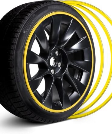 Automotive Alloy Wheel Rim Protector - Covering The Entire Rim of The Wheel hub - Strips for Curb Rash Prevention - Set of 4 Rim Protector Easy to Install(18'',Yellow)