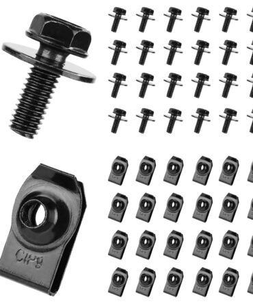 50pcs Automotive Body Bolts and U-Nut Clamp Kit, Metal Bumper Fender U Retainer Car Hood Bolts Engine Splash Cover Body Bolt Fender Bolts and Nuts Fastening Accessories for Most Vehicles