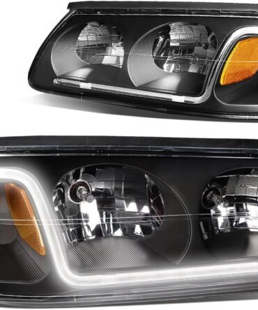 Black Amber Headlights With LED Day Running Light Bar Replacement For 00-05