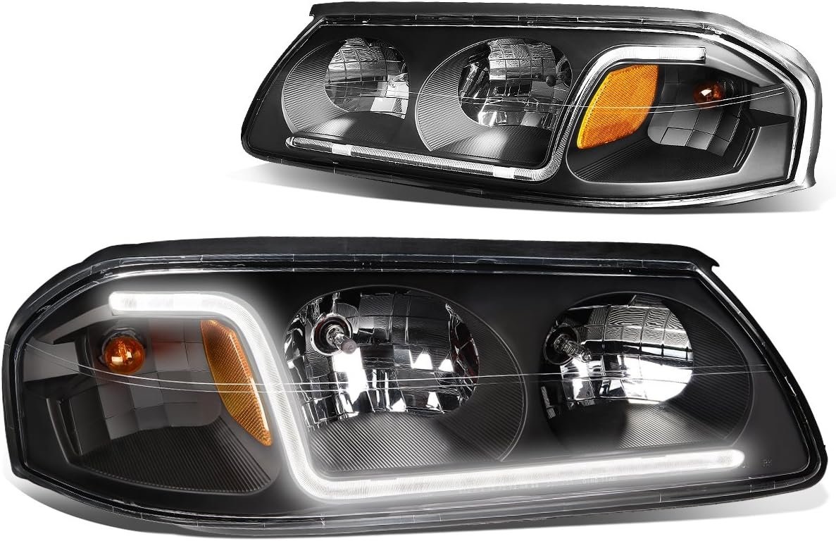 Black Amber Headlights With LED Day Running Light Bar Replacement For 00-05