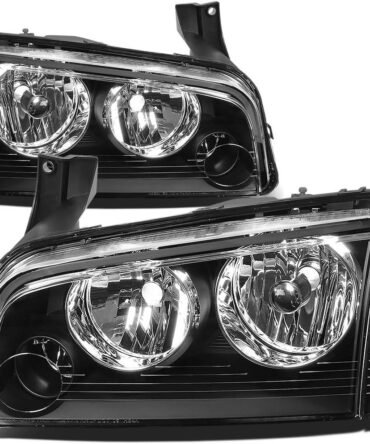 Black Amber Headlights Compatible with 06-10 Dodge