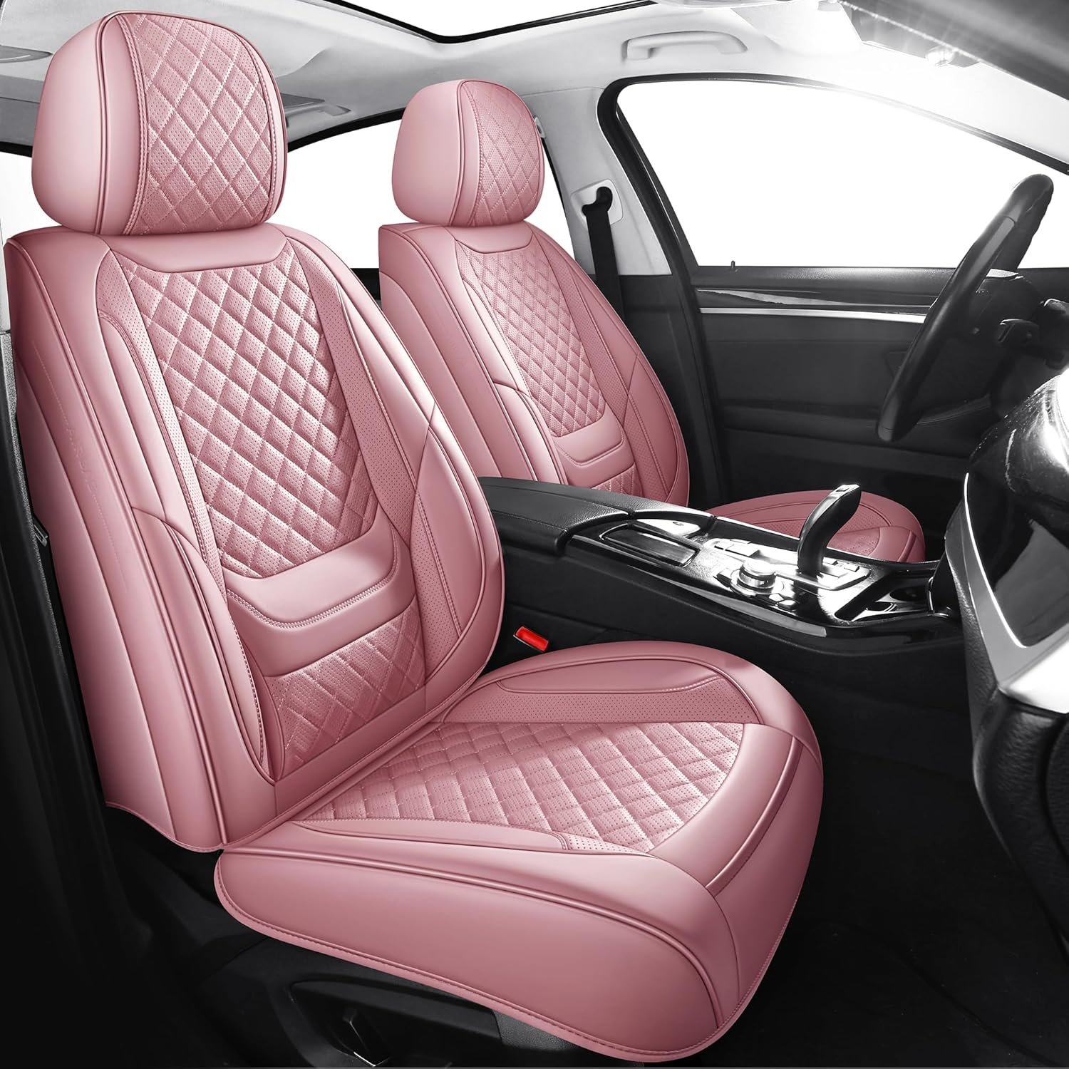Car Seat Covers Full Set Universal Fit for Most Cars SUV Sedans Trucks Leather Car Seat Cushion Automotive Seat Cover Accessories Waterproof Leatherette Car Seat Cushion Covers Pink