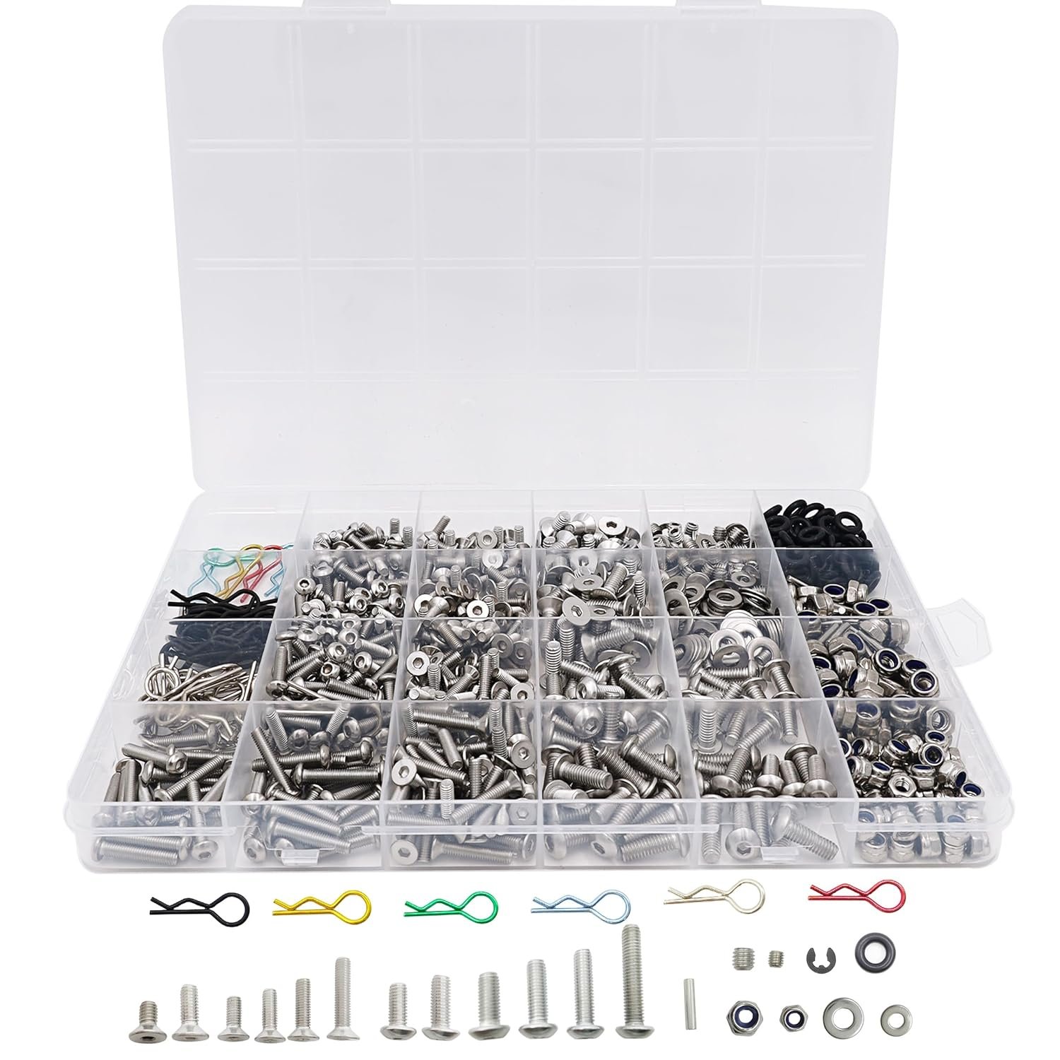 1008PCS Universal RC Screw Kit Screws Assortment Set 304 Stainless Steel Hardware Fasteners for Traxxas Axial Redcat HPI Arrma SCX10 Losi 1/8 1/10 1/12 1/16 Scale RC Cars Trucks Crawler