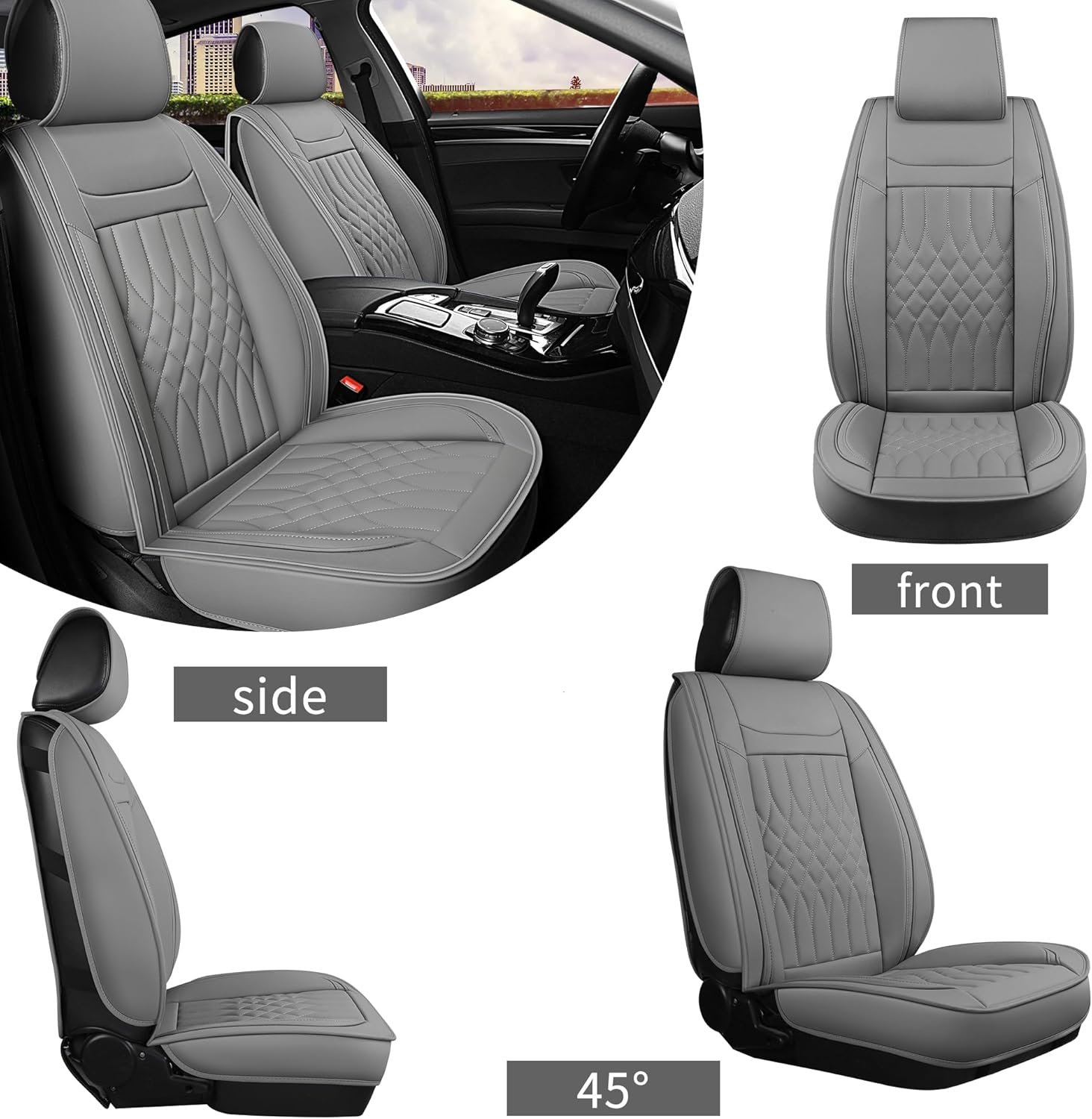 Car Seat Covers 5 Seats Full Set, Waterproof Napa Leather Automotive Seat Protector for Cars SUV Truck Sedan, Universal Anti-Slip Car Seat Cushion Interior Accessories, Gray - Image 2