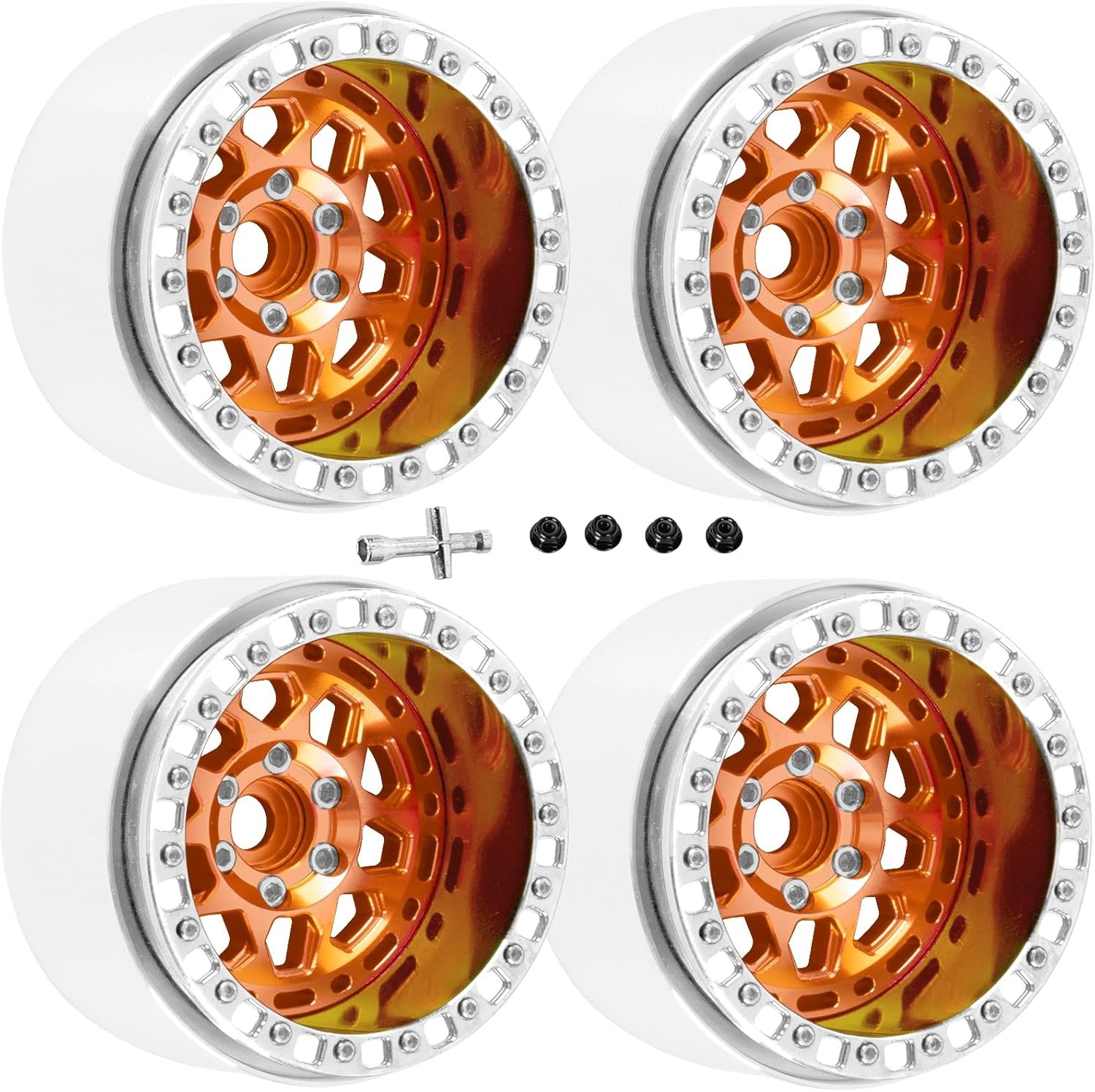 RC Alloy 2.2 Wheels for 1/10 6x6 Crawler,Alunium 2.2 rc Wheels 2.2 Rims,4pcs,Orange