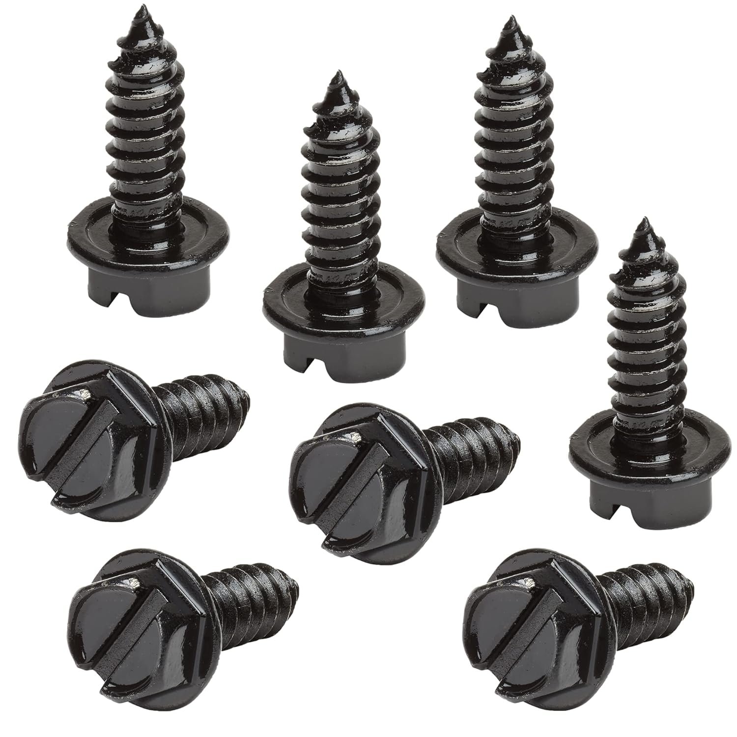 Black License Plate Screws Kit - Set of 8 Fasteners For Front and Back License Plates and License Plate Frames or Covers on Domestic Cars, Trucks, SUVs - Rustproof, Self Tapping Mounting Bolts (Black)