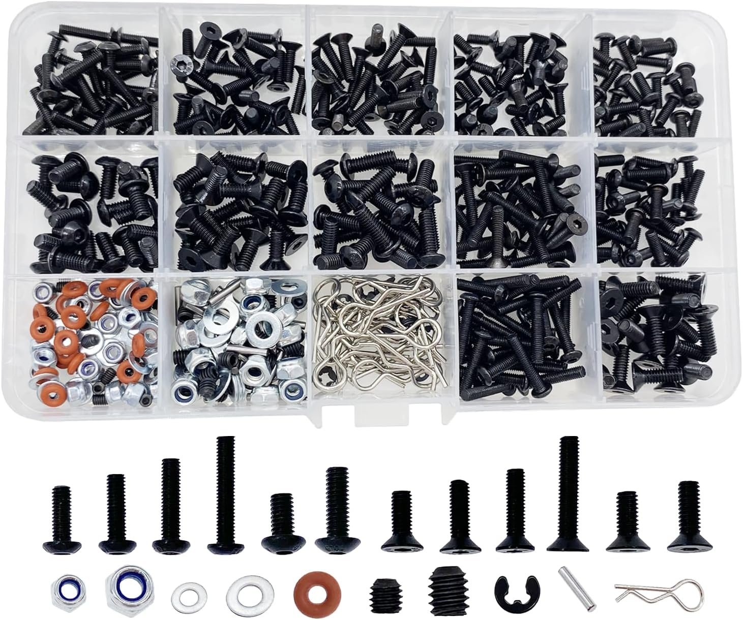 500pcs RC Screw Kit,RC Screws for Traxxas Arrma Axial Redcat HPS SCX10 1/8 1/10 1/12 1/16 Scale RC Cars Trucks Crawler, Screws Assortment Set, Hardware Fasteners (500pcs RC Screw Kit)