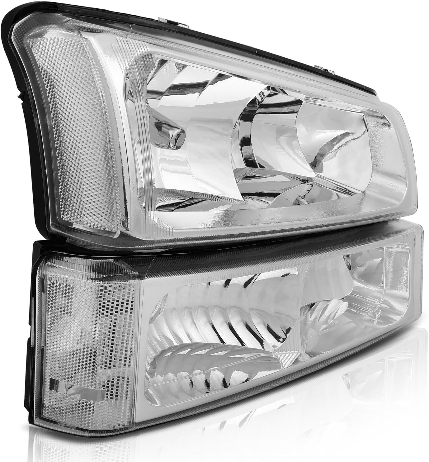 Headlights For Chevy 1500/2500 without Body Cladding 2003-2006 Headlamps Chrome Housing Clear Reflector Clear lens Driver and Passenger Side - Image 2