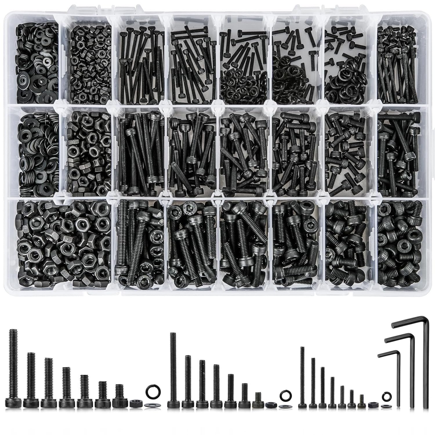 1710Pcs Metric Bolt Assortment M2 M3 M4, 21 Sizes 4MM to 30MM Upgraded Zinc Plated Hex Socket Head Cap Machine Screws, 12.9 Alloy Steel Bolts and Nuts Kit Screws Nuts and Washers