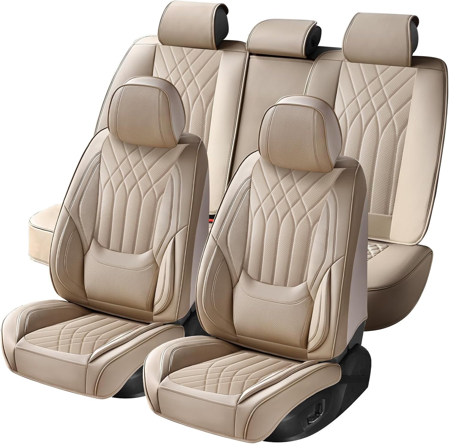 Car Seat Covers Full Set, Seat Covers for Cars, Beige Car Seat Cover, Car Seat Protector Waterproof, Leather Car Seat Cushion, Car Seat Covers Front Seats and Back Fit for Most Cars