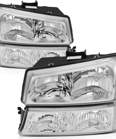 Headlights For Chevy 1500/2500 without Body Cladding 2003-2006 Headlamps Chrome Housing Clear Reflector Clear lens Driver and Passenger Side