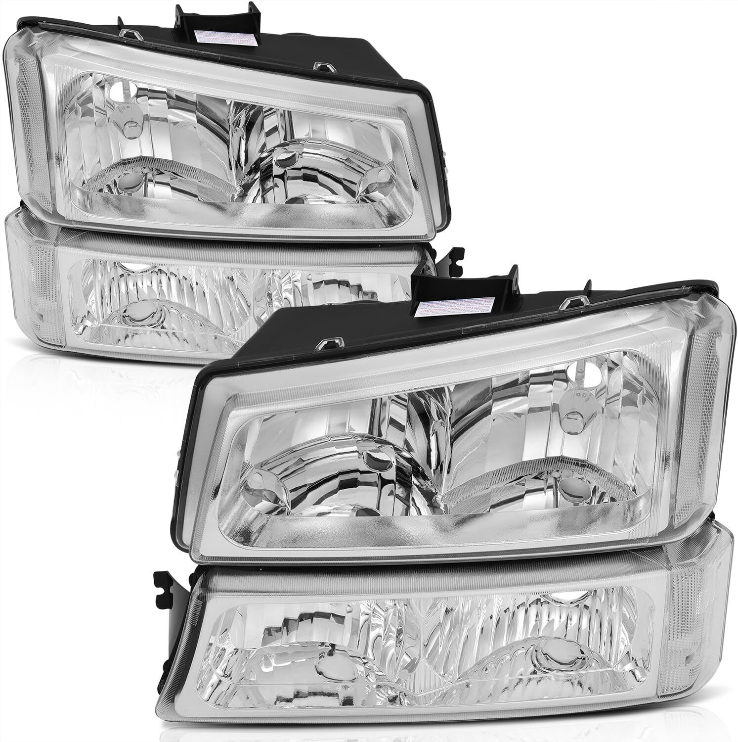 Headlights For Chevy 1500/2500 without Body Cladding 2003-2006 Headlamps Chrome Housing Clear Reflector Clear lens Driver and Passenger Side